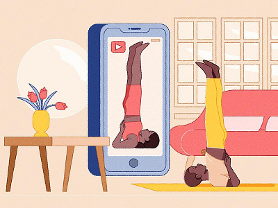 YouTube Fitness character digital editorial fitness folioart home illustration kiki ljung vector yoga