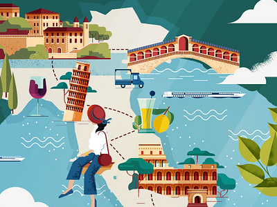 Italy architecture digital editorial folioart illustration italy maite franchi map travel