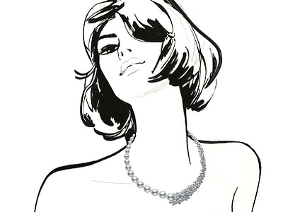 Jewels brush pen bw drawing fashion folioart illustration jason brooks jewellery line woman