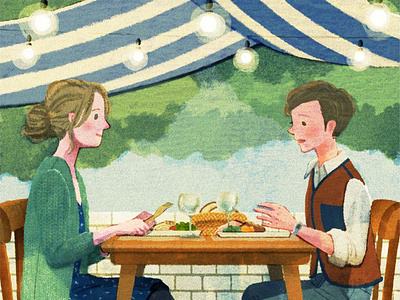 Restaurant character couple digital editorial folioart food hifumiyo illustration restaurant texture