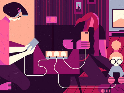 Phone Addiction character child digital editorial family folioart illustration owen davey phone technology