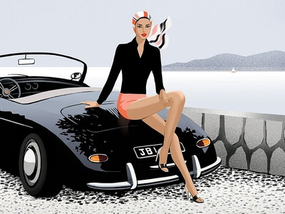 Croatia car digital fashion folioart illustration jason brooks style travel woman