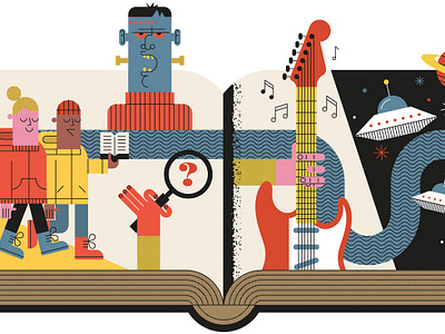 Book Clubs book character digital editorial fiction folioart illustration john devolle line vector