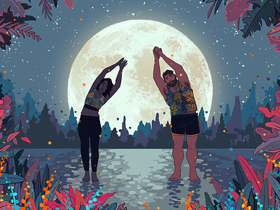 Moonlight Yoga character digital editorial folioart illustration landscape moon ricardo bessa yoga