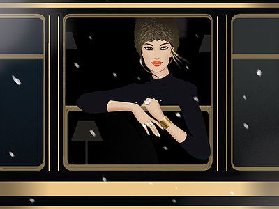 Orient Express digital fashion folioart illustration jason brooks snow train winter woman
