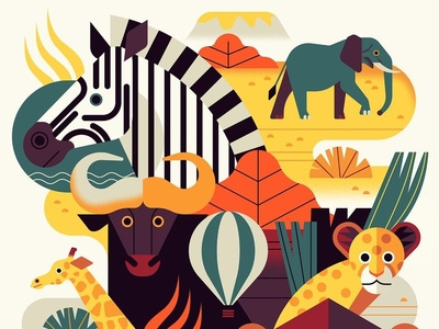 Safari animals digital folioart graphic illustration nature owen davey safari travel