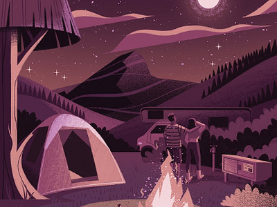 The Great Outdoors camping couple digital editorial folioart illustration landscape outdoors romantic texture