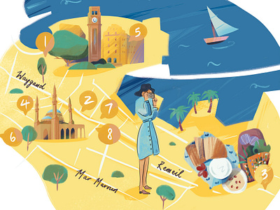 Beirut character colour digital editorial folioart gradient illustration jia yi liu map travel
