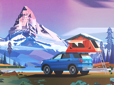 Car Camping camp car digital editorial folioart illustration james gilleard landscape texture