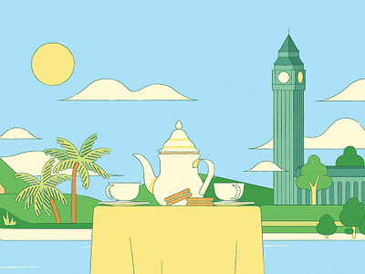 Tea digital english folioart illustration landscape line london summer tea vector