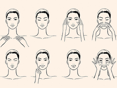 Face Yoga beauty drawing editorial folioart hands illustration ink jason brooks line portrait woman