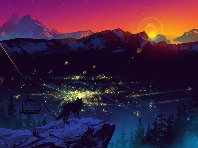 Sunset Stalker alexander wells digital folioart illustration landscape mountains sunset wolf