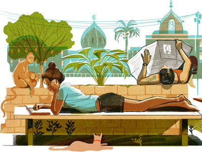 Summer Reads alex green character digital folioart illustration people read summer texture travel