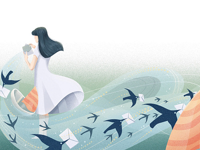 Black Bora birds digital editorial folioart illustration poetry texture weitong mai whimsical