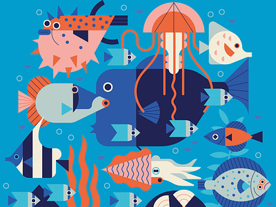 Umbrella creatures digital fish folioart illustration ocean owen davey pattern sea underwater wildlife