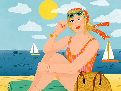 Summer bodil jane character digital editorial folioart illustration sea summer travel woman