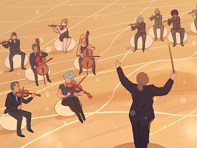Orchestra characters conceptual digital editorial folioart illustration music ricardo bessa science