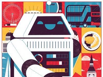 Droidcon character colour digital folioart illustration london michael driver poster robot