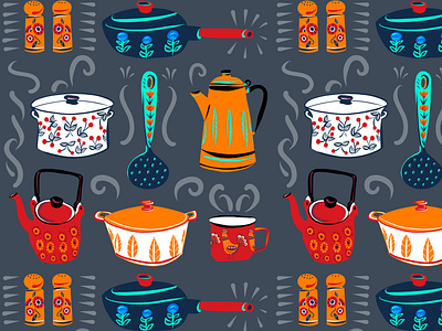 Retro Cucina autumn crockery digital fall folioart illustration josie jo kitchen pattern procreate vector