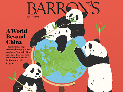 A World Beyond China animals digital editorial finance folioart globe illustration michael parkin nature panda world