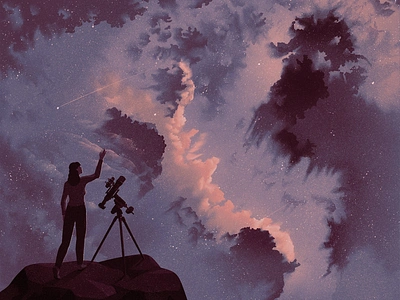 Stargazing astronomy clouds digital editorial eleni debo folioart illustration silhouette sky space texture woman