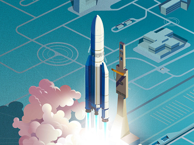 Ariane Space digital folioart illustration isometric peter greenwood rocket space texture vector