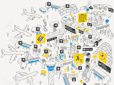 Airports airport antoine corbineau digital editorial folioart illustration line travel vector