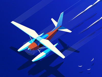 Sea Plane affinity digital folioart illustration isometric ocean peter greenwood plane sea shadow vector