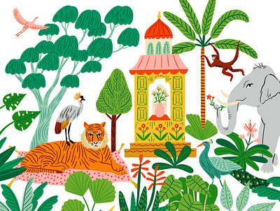Mural animals bodil jane colourful design digital folioart illustration mural nature plants