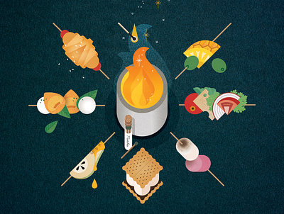 Fireplace digital flame folioart food illustration sally caulwell texture vector