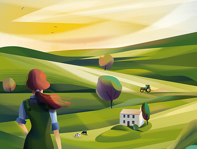 Future of Farming digital editorial farm folioart green illustration jia yi liu landscape
