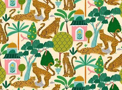 Cheetah Paradise bodil jane cheetah digital folioart illustration nature pattern travel trees
