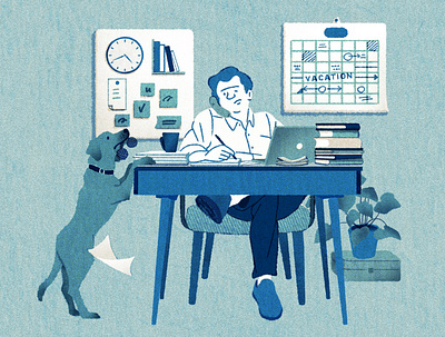 Hard at Work character digital dog editorial folioart hifumiyo illustration monday texture work