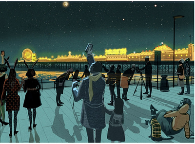 Brighton Astro Club astronomy brighton city digital editorial folioart illustration night people stars