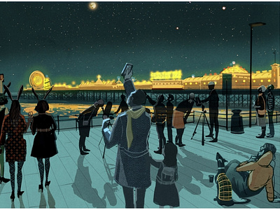 Brighton Astro Club astronomy brighton city digital editorial folioart illustration night people stars