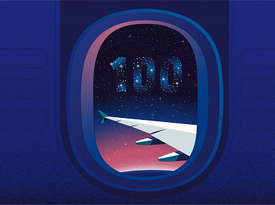 100 years digital flight folioart illustration night peter greenwood plane stars texture travel