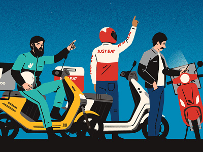 Three (Delivery) Kings character digital editorial folioart humour illustration michael parkin moped sky star