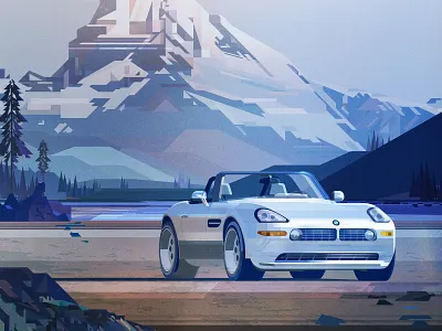 BMW car digital folioart illustration james gilleard landscape luxury mountain texture