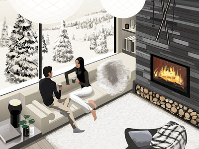 Winter Cabin digital editorial fashion folioart illustration interior jason brooks landscape luxury snow winter