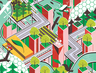 Future Cities city digital editorial folioart futuristic illustration isometric michael driver sustainable