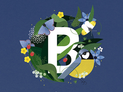 B is for Betty bird digital floral folioart illustration nature vector wildlife