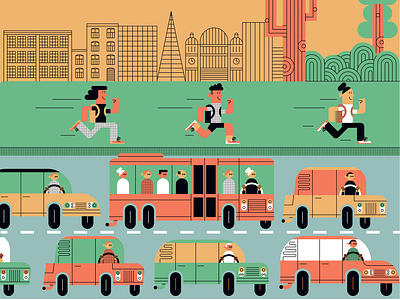 Green Miles character city digital editorial folioart green illustration john devolle line transport urban vector