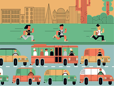 Green Miles character city digital editorial folioart green illustration john devolle line transport urban vector