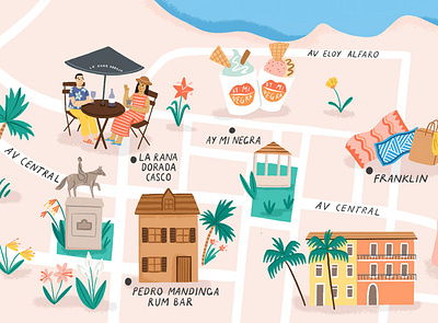 Casco Viejo amelia flower character digital editorial folioart illustration map travel tropical