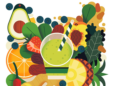 Green Juices digital drink editorial folioart food fruit illustration juice owen davey