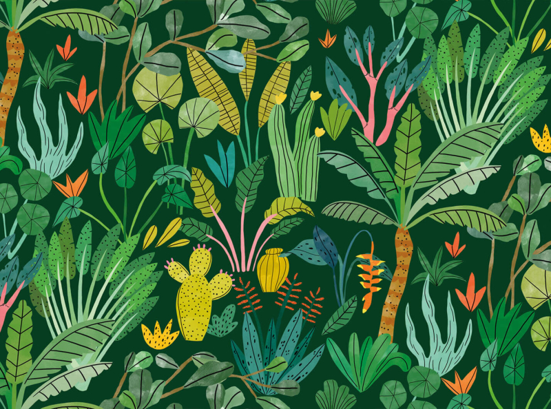 Live Green bodil jane digital drawn folioart illustration jungle line pattern plants