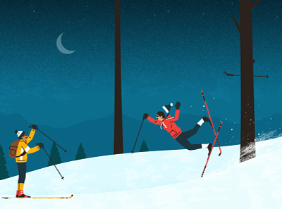 Nordic Skiing character digital editorial folioart humour illustration landscape michael parkin skiing winter