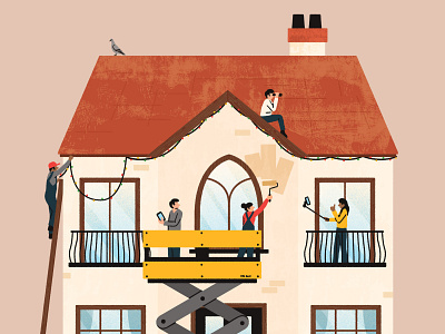 Insta-house building character digital editorial folioart house illustration michael parkin