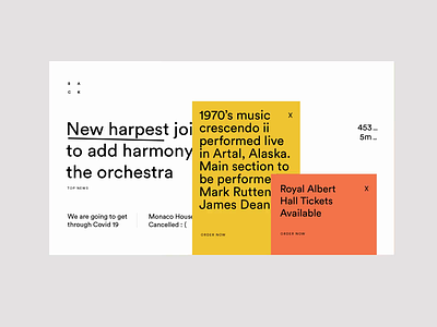 Orchestra WIP News hierarchy landing page layers line menu news pop ups type type website typography ui ux views