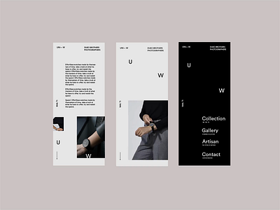 Uniform Wares. Watch Mobile WIP design animation design dropdown landing page menu minimal photography responsive sans serif type typography ux video website